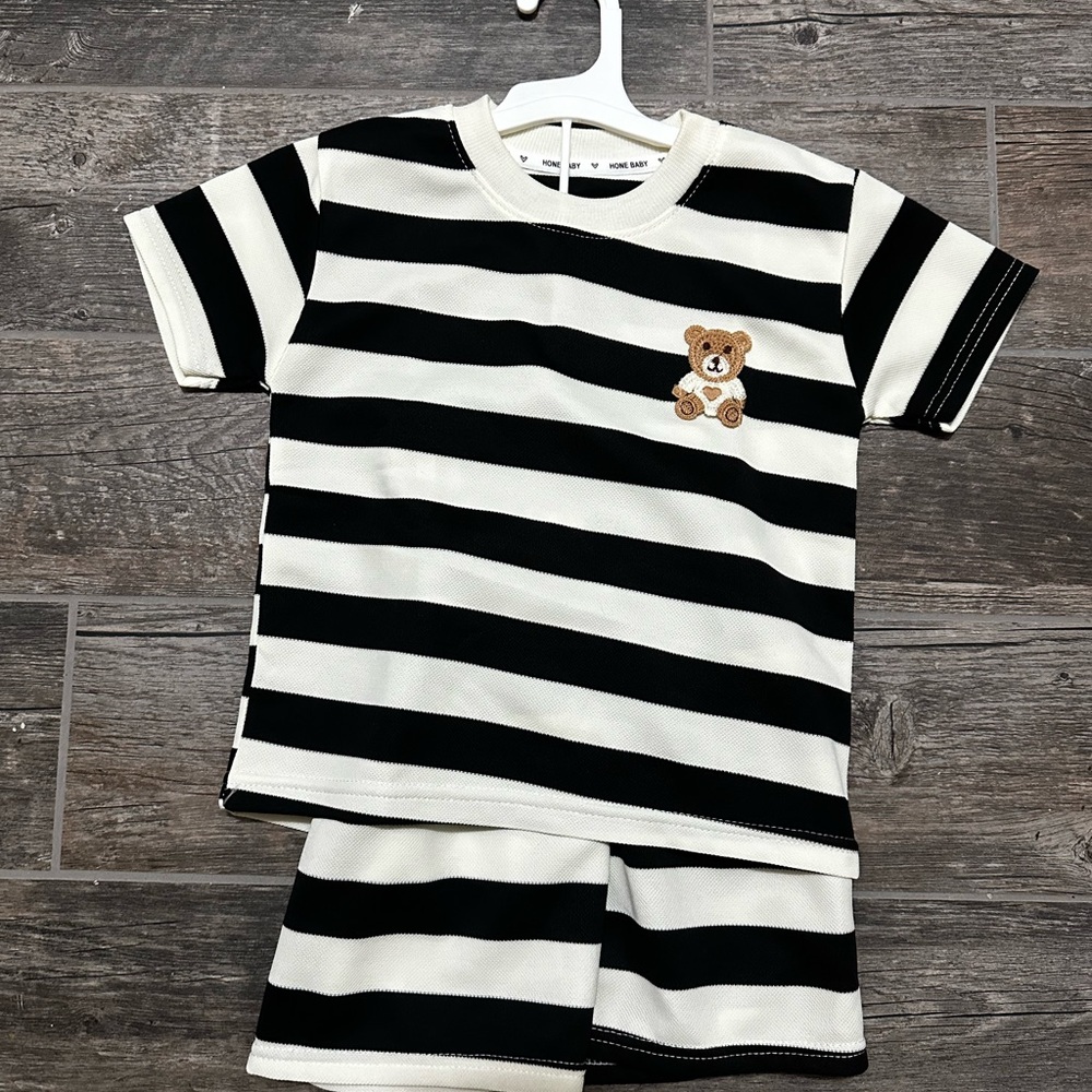 Striped Black and Cream Kids Shirt and Short Set